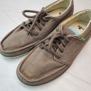 Sanuk‎ Hemp Casual Lace Up Loafer Shoes Men Size 9.5 Brown Comfort Slip On